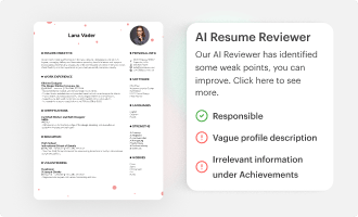 AI resume reviewer by Kickresume identifying the strongest and weakest points in a professional CV.