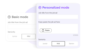 Generate basic interview questions based on a job title and seniority level, or generate personalized questions tailored to a resume.
