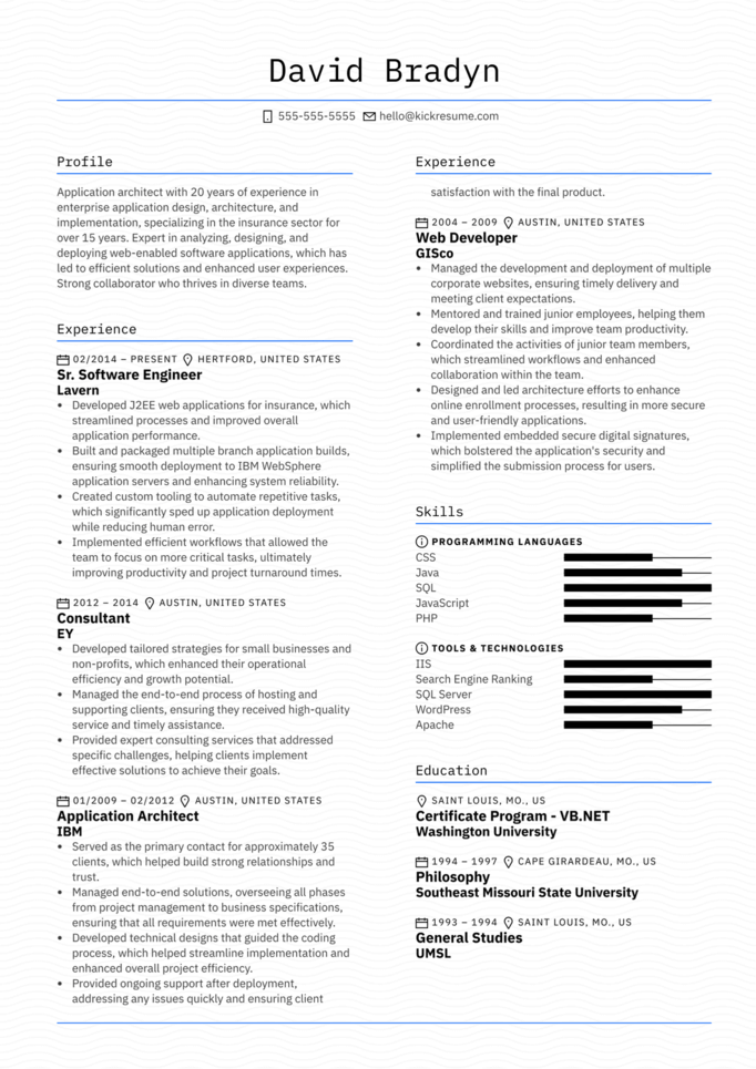 Senior Software Engineer resume example which utilised Kickresume's AI Resume Bullet Point Generator feature