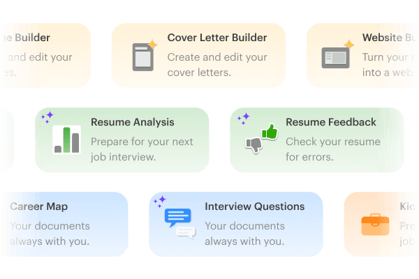 Kickresume career toolkit offering multiple AI tools to help build a professional job application.
