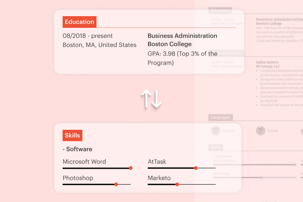 Resume sections being rearranged by AI Resume Rewriter for better structure and organization.