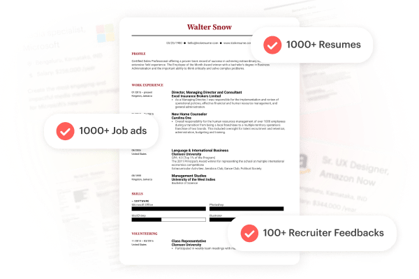 Kickresume’s AI is trained on real resumes, job descriptions, and feedback from professional recruiters.