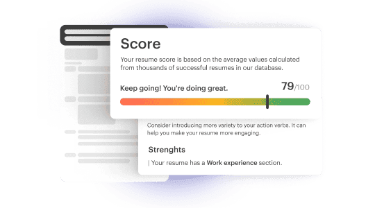 ATS Lebenslauf-Bewertung, die von der KI von Kickresume generiert wurde, um zu sehen, wie gut ein Lebenslauf bei Bewerbungstrackingsystemen abschneidet.