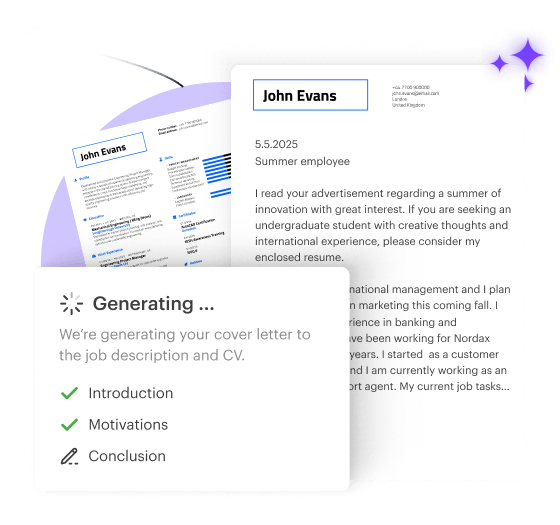 Kickresume’s AI Cover Letter Generator creating a tailored cover letter based on the resume.