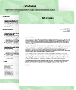 A resume with a complementing cover letter created by Kickresume’s AI Cover Letter Generator in Polygon template.