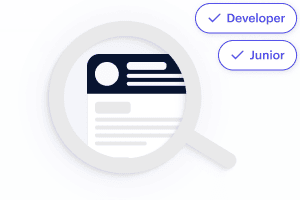 A resume examined under a magnifying glass with detected skills.