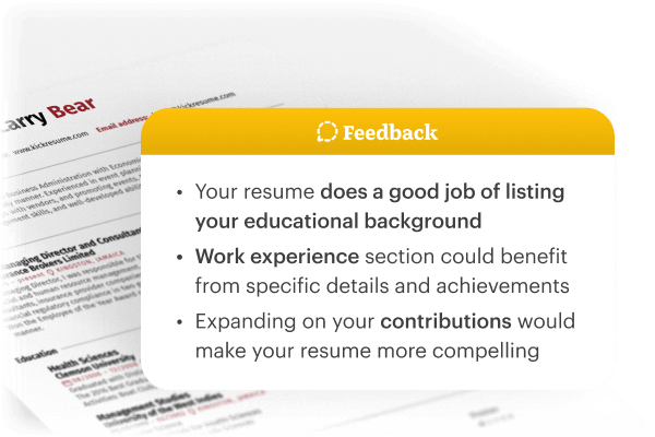 Kickresume’s AI Recruiter Feedback tool provides overall recruiter-style feedback.
