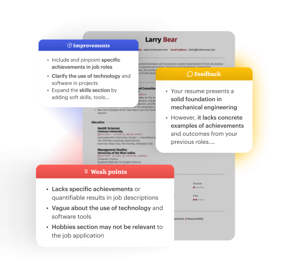 Resume reviewed by Kickresume’s AI Recruiter Feedback tool.