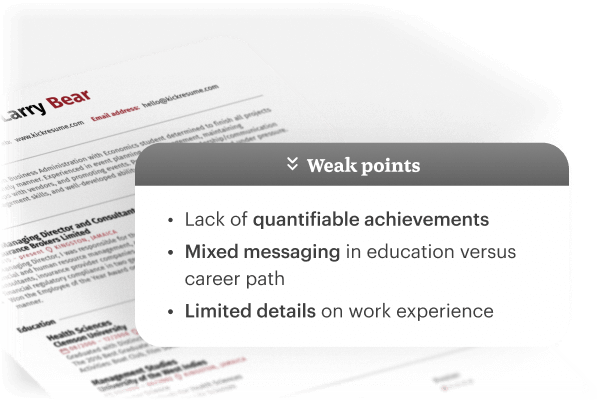 AI Recruiter Feedback identifies weak points of a resume.