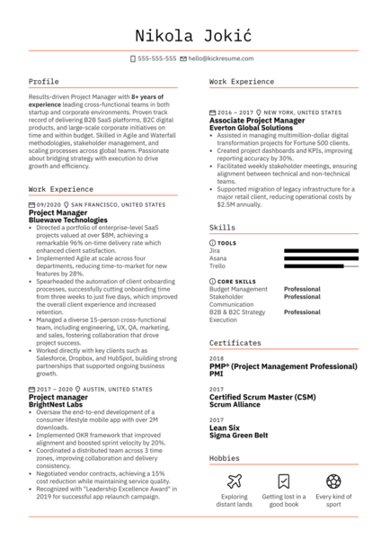 Picture of a resume which was created with Kickresume that includes a resume profile section generated with AI Resume generator feature.
