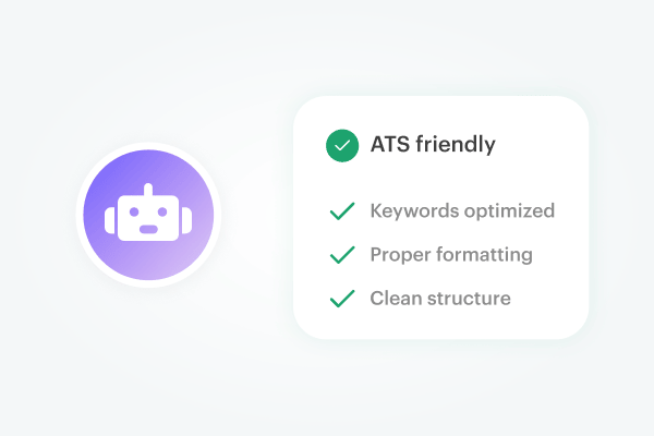A resume marked as ATS friendly, with keywords optimized, proper formatting, and clean structure.